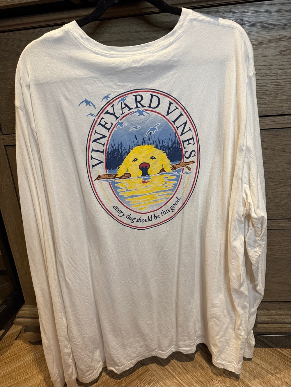 Vineyard Vines Cream Long-Sleeve Pocket Tee with Yellow Logo - Picture 4 of 4